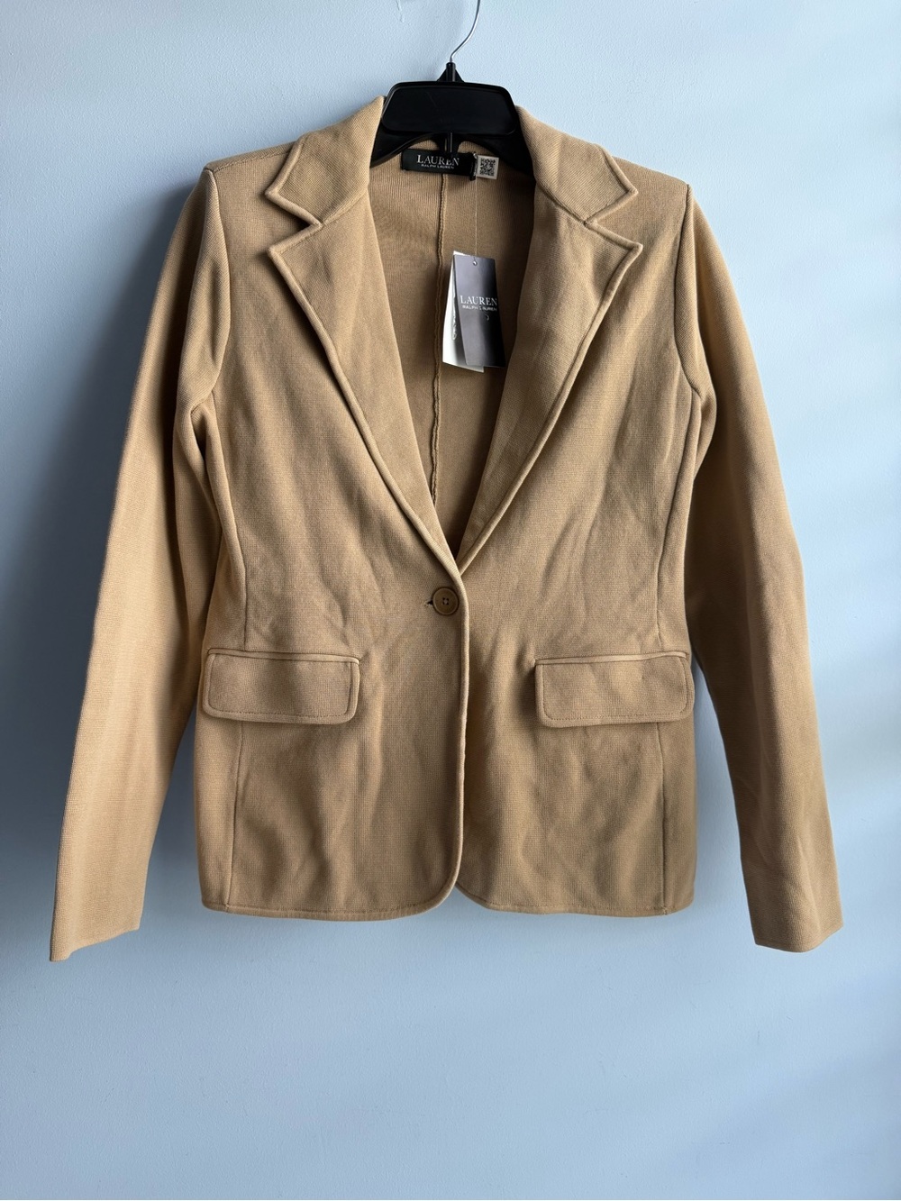 Lauren Ralph Lauren Tan Cotton Blend Notch Lapel Long Sleeve Blazer Size Small